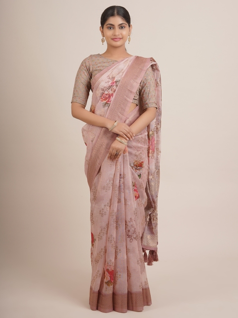 

Pothys Mauve & Copper Floral Printed Zari Art Silk Saree