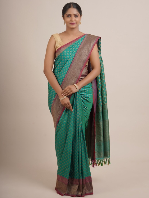 

Pothys Green & Purple Floral Zari Pure Silk Saree