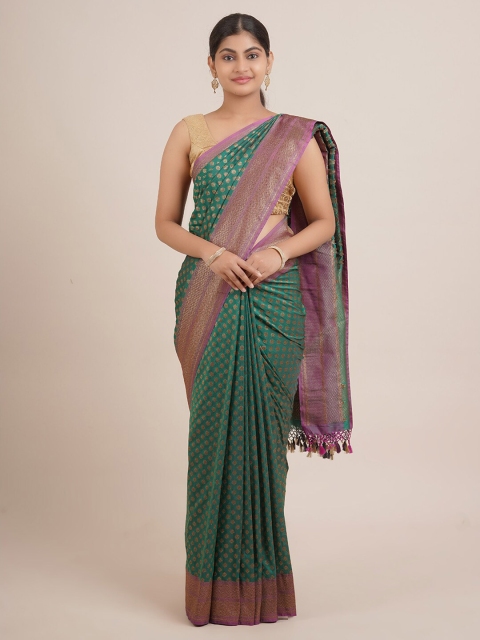 

Pothys Green & Purple Floral Woven Design Zari Pure Silk Saree
