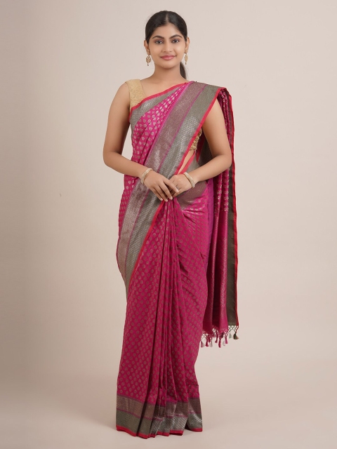 

Pothys Pink & Grey Floral Pure Silk Saree