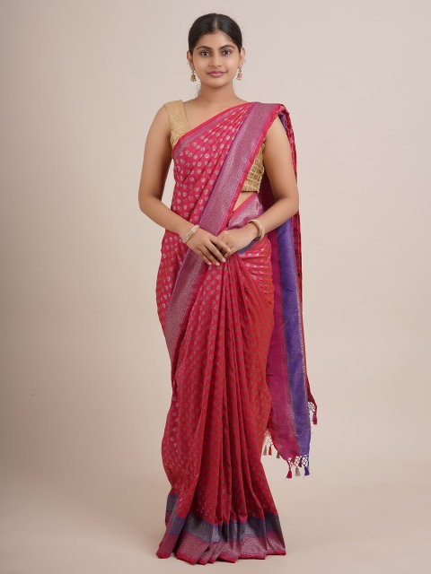 

Pothys Pink & Blue Woven Design Pure Silk Saree