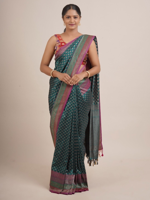 

Pothys Green & Purple Floral Pure Silk Saree
