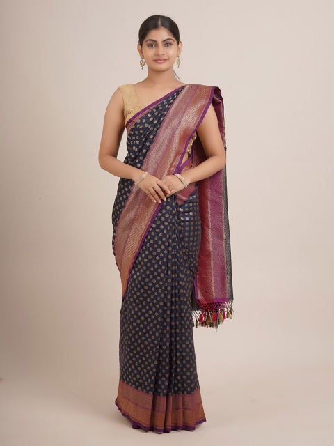 

Pothys Navy Blue & Pink Woven Design Pure Silk Saree