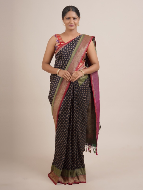 

Pothys Navy Blue & Green Woven Design Pure Silk Saree