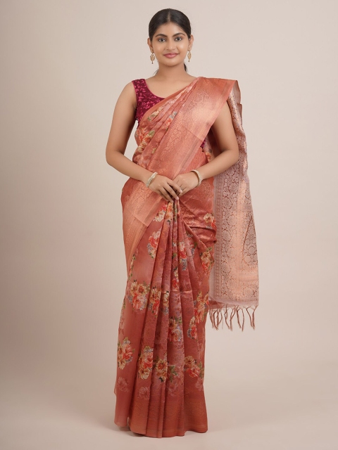 

Pothys Pink & Green Floral Zari Pure Silk Saree