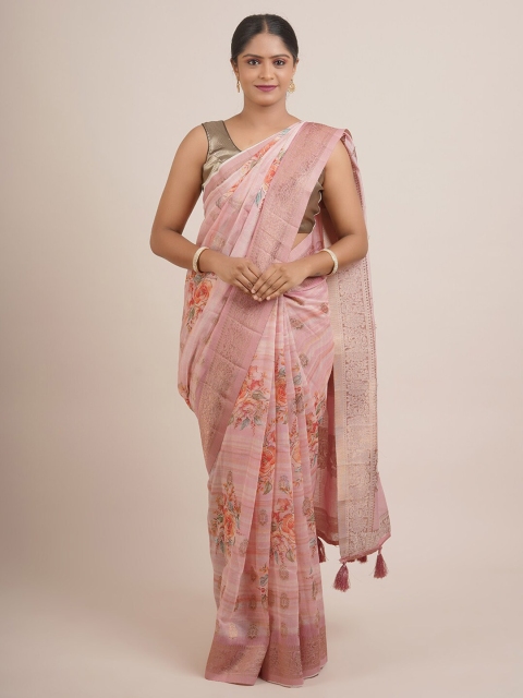 

Pothys Pink & Gold-Toned Floral Pure Silk Saree