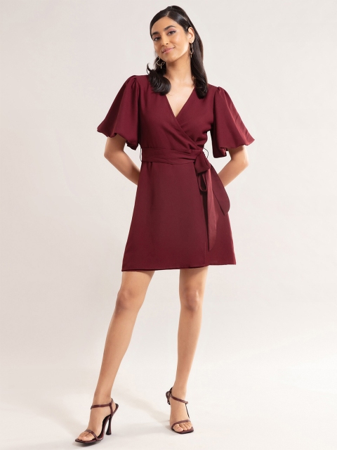 

20Dresses Maroon Solid Wrap Dress