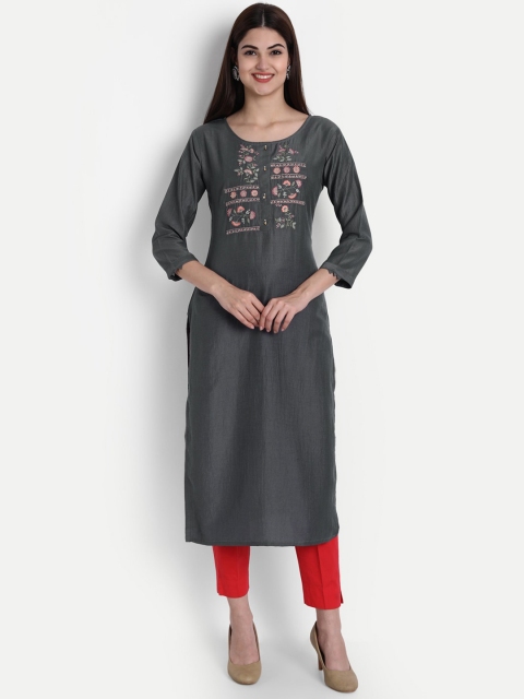 

arangya Women Grey Thread Work Kurta