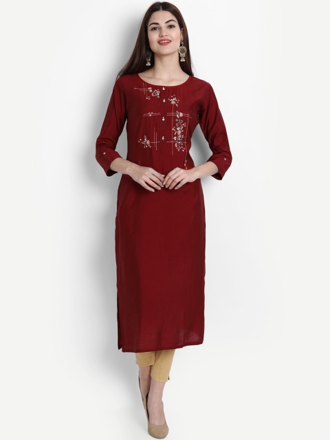 

arangya Women Maroon Embroidered Kurta