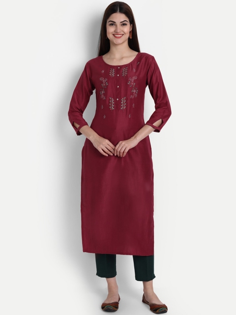 

arangya Women Red Embroidered Kurta