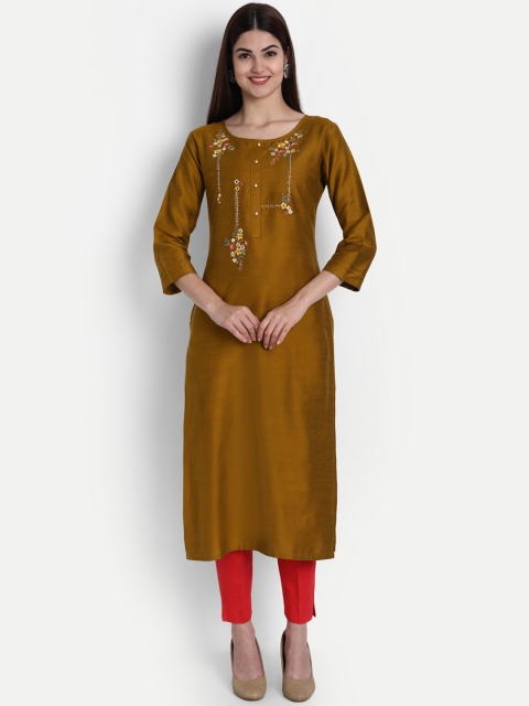 

arangya Women Mustard Yellow Blend Silk Thread Work Kurta