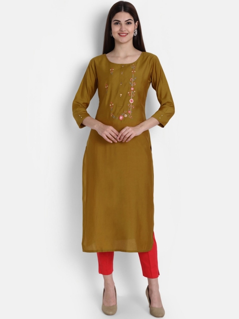 

arangya Women Yellow Embroidered Kurta