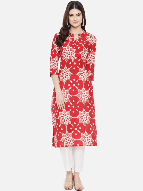 

arangya Women Red Floral Dyed Cotton Kurta
