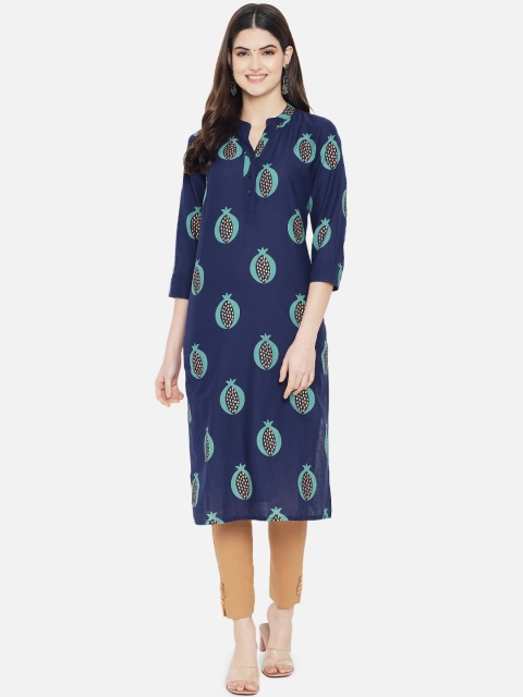 

arangya Women Navy Blue Ethnic Motifs Dyed Thread Work Floral Kurta