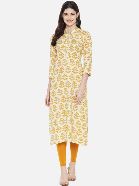 

arangya Women Yellow Ethnic Motifs Printed Kurta