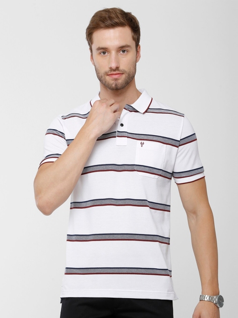 

Classic Polo Men White & Blue Striped Polo Collar Slim Fit Cotton T-shirt