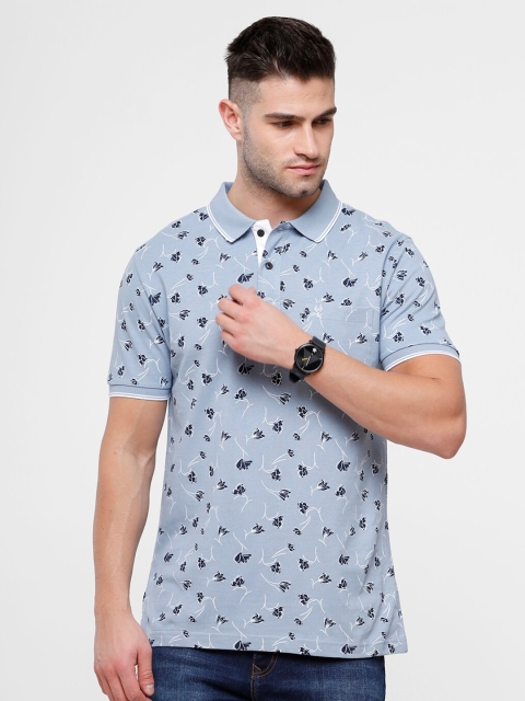 

Classic Polo Men Blue Floral Printed Polo Collar Slim Fit Cotton T-shirt