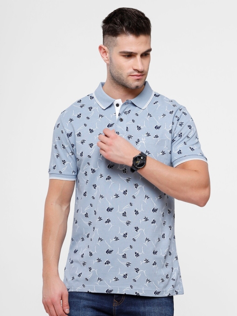 

Classic Polo Men Blue & Black Printed Polo Collar Slim Fit Cotton T-shirt