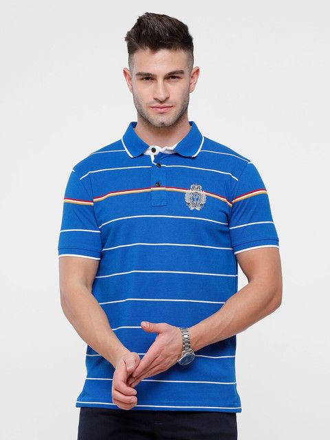 

Classic Polo Men Blue Striped Polo Collar Applique Slim Fit T-shirt
