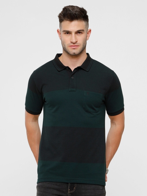 

Classic Polo Men Black & Green Colourblocked Polo Collar Cotton T-shirt