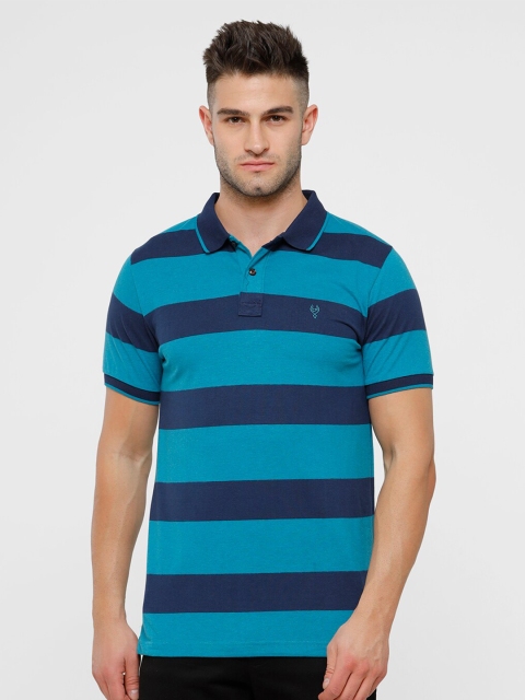 

Classic Polo Men Blue Striped Polo Collar Slim Fit T-shirt