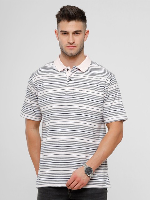

Classic Polo Men White & Black Striped Polo Collar T-shirt
