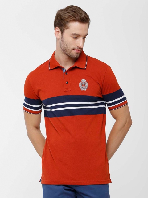 

Classic Polo Men Red & Blue Striped Polo Collar Cotton Slim Fit T-shirt