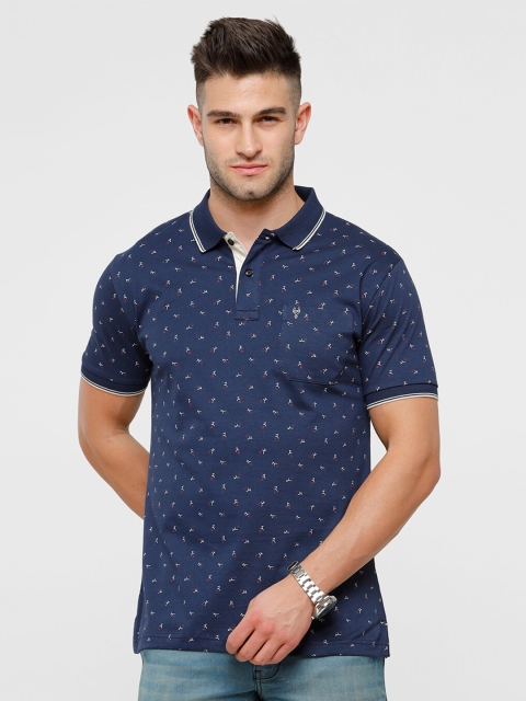 

Classic Polo Men Blue & White Printed Polo Collar Pure Cotton Slim Fit T-shirt