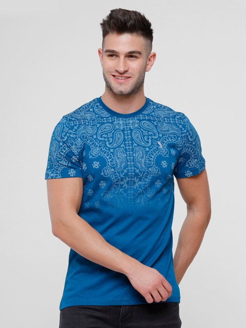 

Swiss Club Men Blue Tribal Printed Round Neck T-shirt