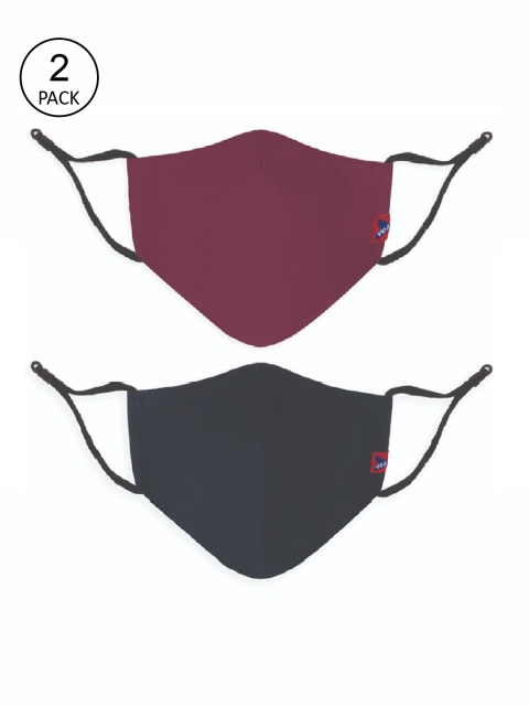 

VEA Unisex Pack Of 2 Solid 3 Ply Cotton Face Masks, Maroon