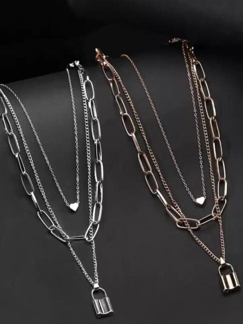 

Vembley Gold-Toned & Silver-Toned pack of 2 Gold-Plated Layered Necklace