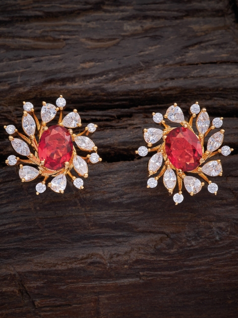 

Kushal's Fashion Jewellery Gold-Plated Red & White Cubic Zirconia Studded Studs Earrings
