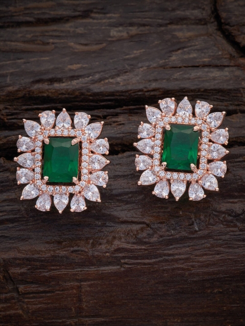 

Kushal's Fashion Jewellery Rose Gold-Plated & Cubic Zirconia Square Studs Earrings, Green