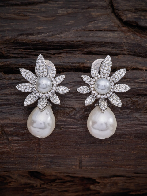 

Kushal's Fashion Jewellery White Floral Rhodium-Plated Studded Studs