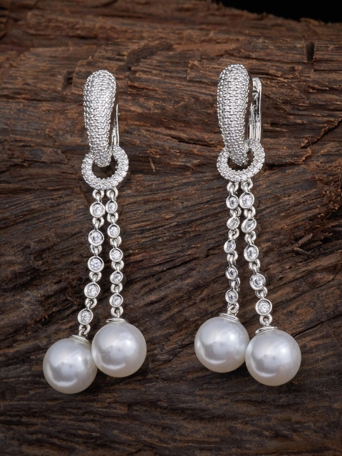 

Kushal's Fashion Jewellery Rhodium-Plated White Contemporary Drop Earrings