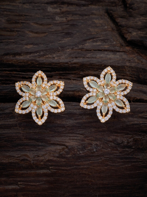 

Kushal's Fashion Jewellery Sea Green & Gold-Toned Floral Studs Earrings