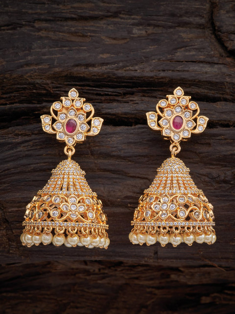 

Kushal's Fashion Jewellery Gold-Plated Red & White Paisley Shaped Jhumkas Earrings