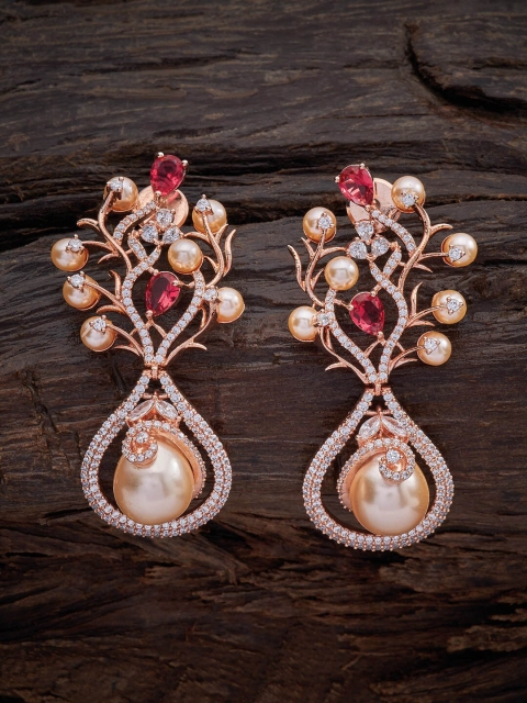 

Kushal's Fashion Jewellery Red & Rose Gold-Plated Teardrop Shaped Drop Earrings