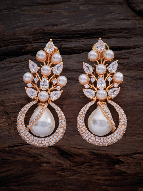 

Kushal's Fashion Jewellery White & Gold-Plated Teardrop Shaped Drop Earrings