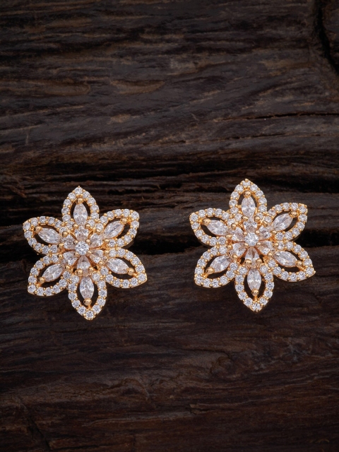 

Kushal's Fashion Jewellery Gold-Toned & White Cubic Zirconia Floral Studs Earrings