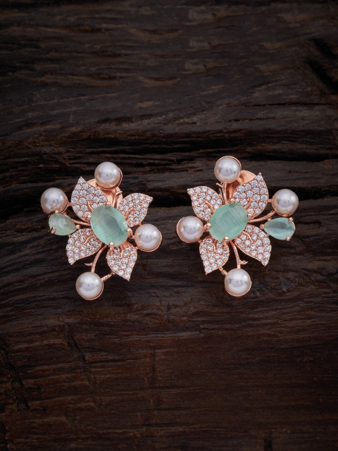 

Kushal's Fashion Jewellery Sea Green & Rose Gold Plated Floral Studs Earrings