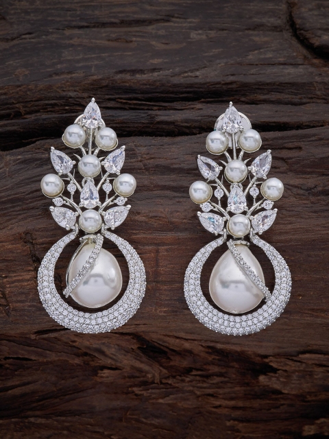 

Kushal's Fashion Jewellery Rhodium-Plated White Teardrop Shaped Drop Earrings