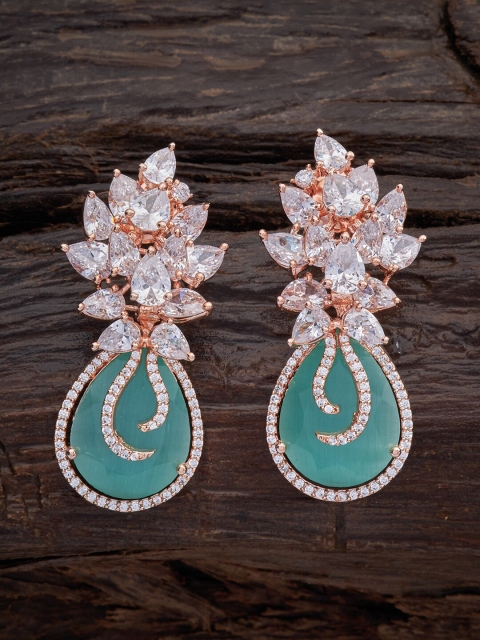 

Kushal's Fashion Jewellery Rose Gold-Plated & Sea Green Contemporary Drop Earrings