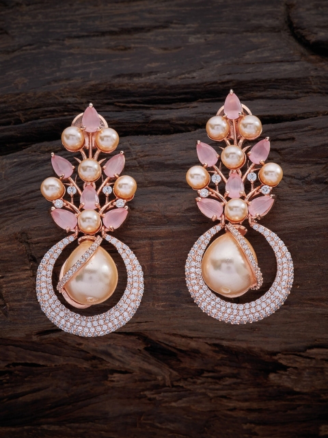 

Kushal's Fashion Jewellery Rose Gold-Plated Pink Teardrop Shaped Drop Earrings