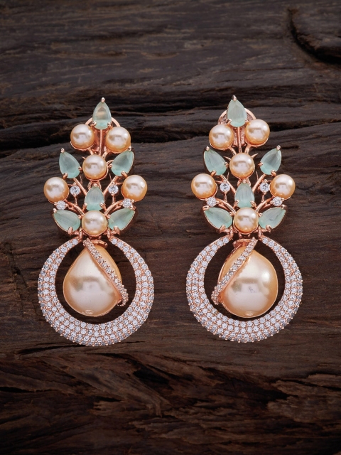 

Kushal's Fashion Jewellery Sea Green & Rose Gold Teardrop Shaped Drop Earrings