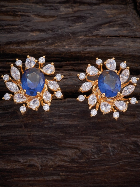 

Kushal's Fashion Jewellery Blue Gold-Plated Floral Studs Earrings