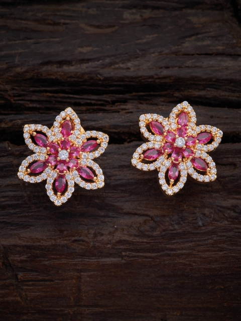 

Kushal's Fashion Jewellery Red & Gold-Plated Floral Studs Earrings