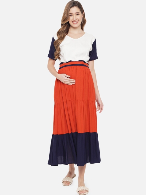 

The Dry State Women Red & White Colourblocked Maternity Midi Dress