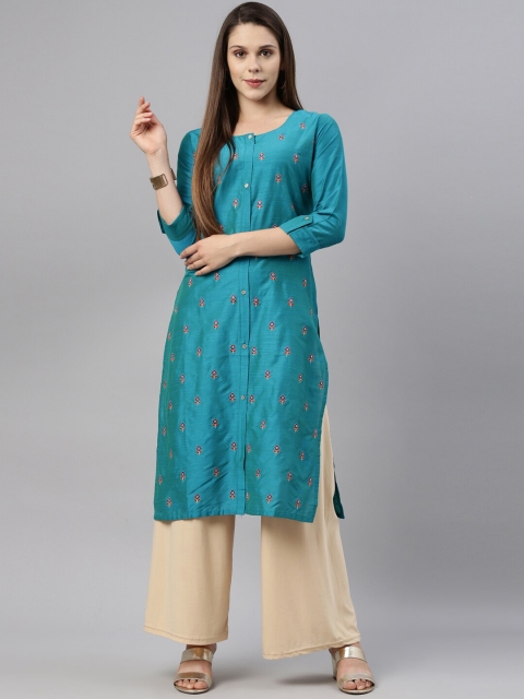 

GOLDSTROMS Women Sea Green Ethnic Motifs Embroidered Kurta