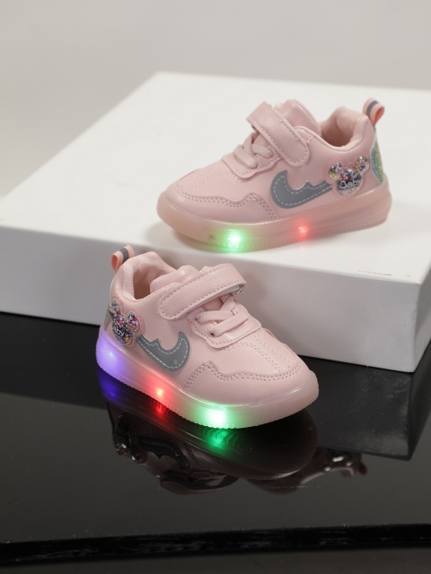 

PASSION PETALS Girls Pink Woven Design PU LED Lightweight Sneakers